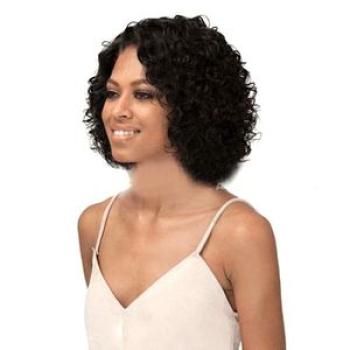 Women Heat Resistant Short Water Wave Curly Side-Black