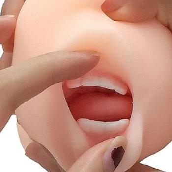 SI Male Oral Sex Toys Masturbation Real Teeth Tongue Deep Throat Lips Blow For Men -Pink