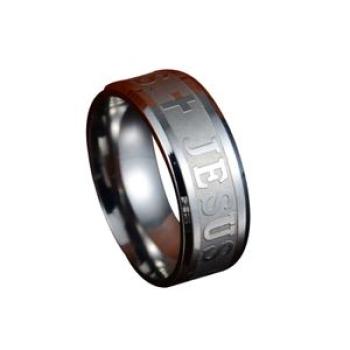 Unisex Ring Jesus Cross Letters Engraved Stainless-Silver