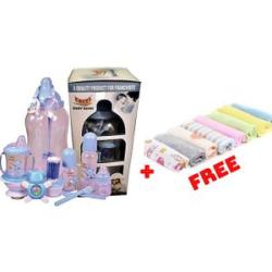 Baby Bank Feeding Bottle Set - 11 Pieces - Blue + 8 Piece Baby Washcloth Towel - Multicolour