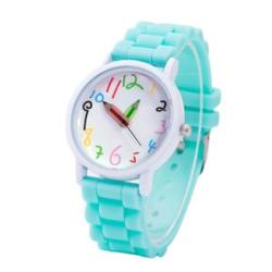 Cartoon Children Kids Round Dial Silicone Strap-Mint Green