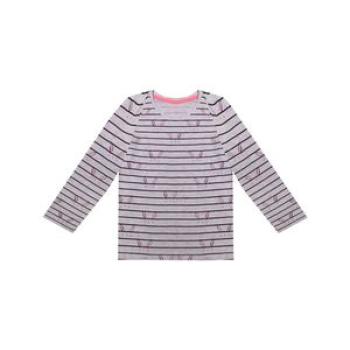 Girls Long Sleeve Round Neck Top - Grey/Pink
