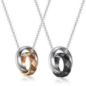 Double Ring Necklace Pendant Men`s And Women`s Exquisite Titanium Steel Lover Gift