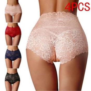 4PC High Waist Lace Panties Butt Lift Up Underwear Women Underpants