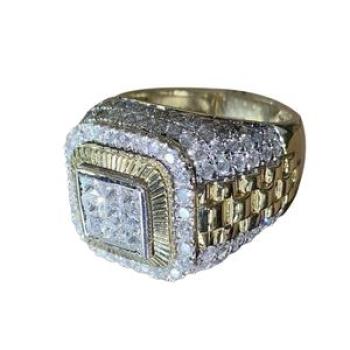 Luxury Men Rhinestone Inlaid Finger Ring Hip Hop-Golden