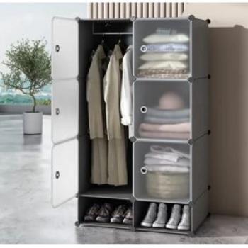6 Cubes Wardrobe + 2 Shoe Rack - 1 Hanger - 3 Grid - Black/White