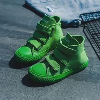 Children`s Spring High-top Candy Color Trend Canvas Casual Sneakers Green