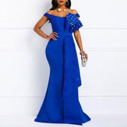 Beaded Lace Wedding Evening Party Maxi Dresses 2022 New Year Clothes Blue