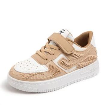 Children`s Skate Shoes Casual Boys And Girls Low-top Leather Sneaker Khaki