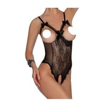 Lace Floral Strap Nighwear Lingerie - Black