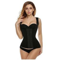 Double-Layer Breathable Mesh Six-Breasted Vest Section Corset-Black