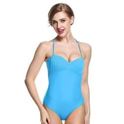 Ekouaer Women Padded One Piece Swimsuit Swimwear Monokini ( Sky Blue )