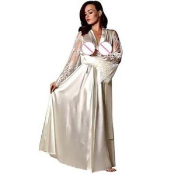 Women Satin Long Nightdress Silk Lace Lingerie Nightgown Sleepwear Sexy Robe