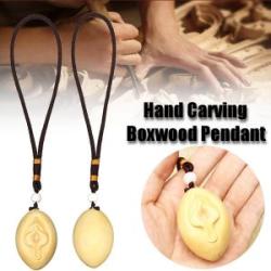 Hand Carving Boxwood Netsuke Wood Pendant Female Organ Source of Life Vulva