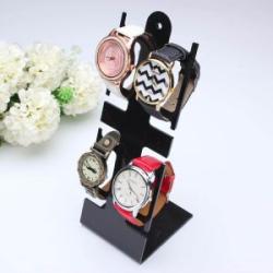 4 Slots Clear Plastic Watch Bracelet Jewelry Showcase Display Stand Holder Rack Black black