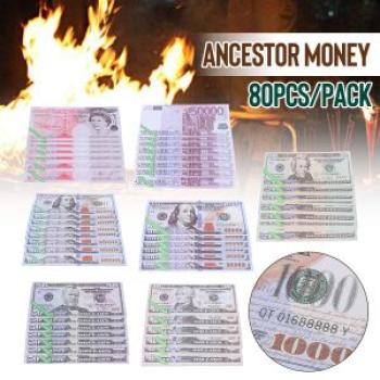 80pcs/pack EUR/GBP/USD Money Joss Paper Ancestor Birthday Heaven Hell Banknote 10 Doller