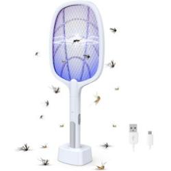 Electric Handheld Bug Zapper Racket Mosquito Fly Swatter - White