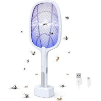 Electric Handheld Bug Zapper Racket Mosquito Fly Swatter - White