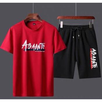 2 In 1 Men`s Short Sleeve Shorts Set  Men`s Shirt --Red