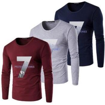 3-in-1 Printed Long Sleeve T-Shirt Men`s Casual Slim Set White Red Navy