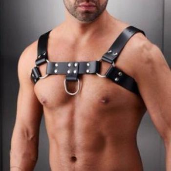 Black Men`s Leather Chest Harness Interest Buckles Clubwear Costume