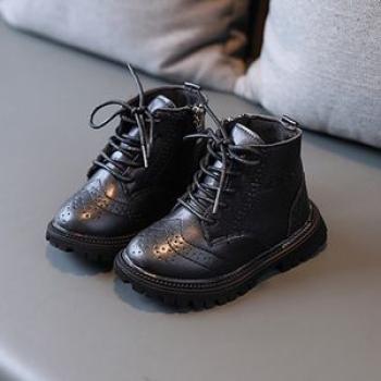 Kids Martin Boots Girls Single Leather Short Boots Boys Retro Simple Shoes Black