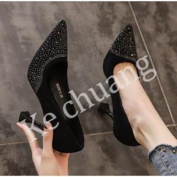 Ladies Fashion Pointed Toe Thick Heel Single Shoes-Red