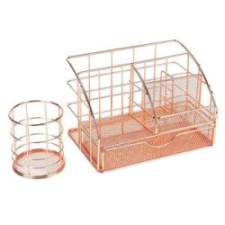 Rose Gold Desktop Storage Rack Mesh Metal Multipurpose