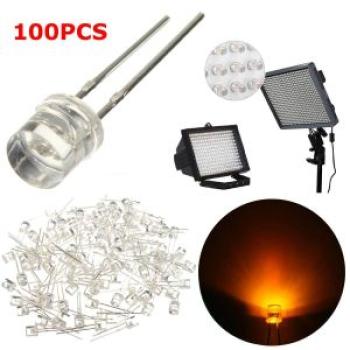 100PCS 5mm Flat top 2pin Wide Angle Super-Bright Light Lamp Emitting Diodes New Yellow Yellow