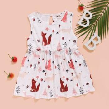 Baby Girls Cute Cartoon Animals Design Sleeveless Dress