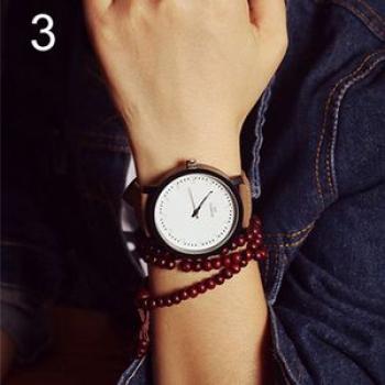 Fashion Unisex Dull Polish Faux-Coffee Strap&White Dial