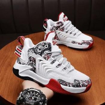 Boys`s Basketball Mesh Kids Anti-Slip Sneakers (White&Red)
