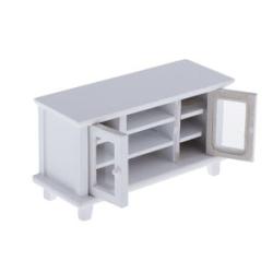1:12 Dollhouse Miniature Wooden TV Cabinet Stand Bench Decor White