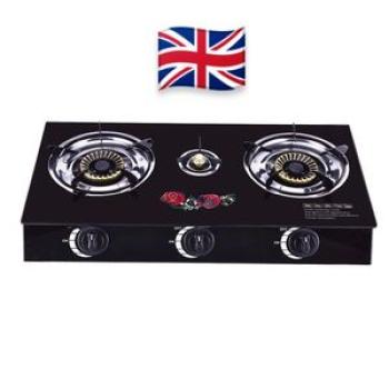 UK - Professional Tempered Glass Surface 3 Burner - Black