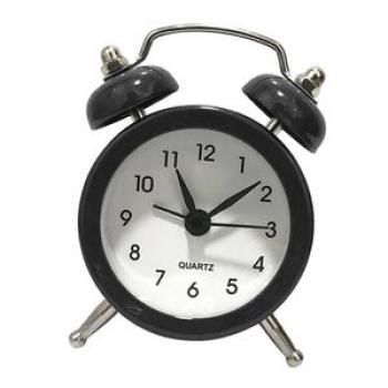 Loud Bell Snooze Alarm Clock - 12 Hour Display, Tabletop Quartz Black