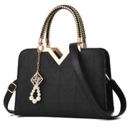 Women Handbags Leather Totes Bag Top-handle Embroidery Crossbody Black