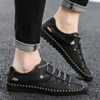 Big Size Mens Leather Shoes Outdoor Casual Shoes-Black