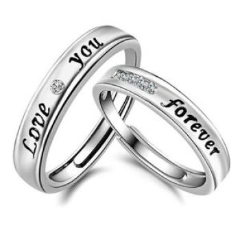 Love You Forever Rhinestone Lover Couple Promise-Silver