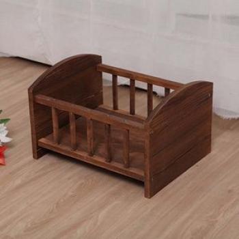 Vintage Wood /Brown /White Newborn Baby Photography Props Retro Wooden Bed-Brown