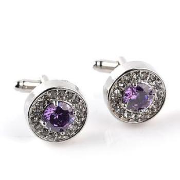 Fashion Shiny Rhinestone Men`s Cuff Links Wedding-Purple