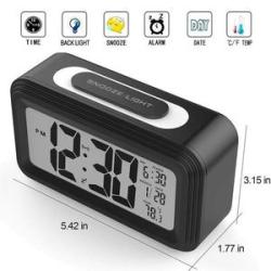 Electronic LCD Display Digital Alarm Clock - Black