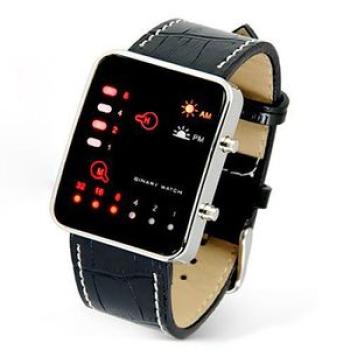Men`s Fashion Sports Digital Binary LED Display Faux-Black