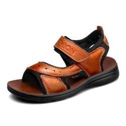 Genuine toe leather beach open toe children`s sandals-Brown