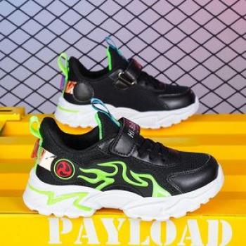 Children`s Sneakers Boy Mesh Skate Shoes Kids Velcro Sport Shoes (Black&Green)