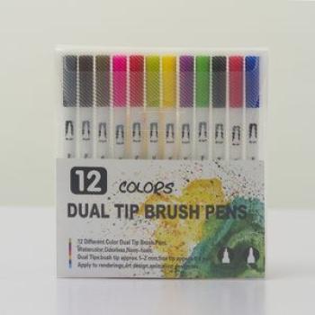 12 Colors Markers Pens Studay School Brush Fineliners Watercolor Art Markers