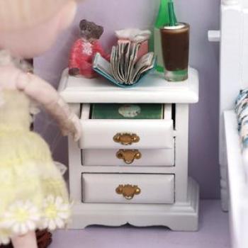1/12 Miniature Bedside Table Wooden Bedroom Cabinet Dolls House White