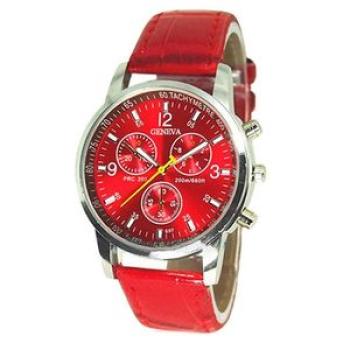 Men Women Fashion Faux Leather Band Quartz Analog Arabic-Red