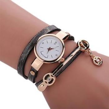 Stainless Watch Creative Beautiful Round Rhinestone-Black