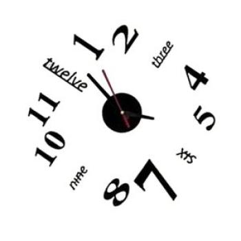 3D Mirror Wall Clock DIY  Large Frameless Sticker Clock Black