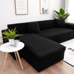 Seater L Shape Sofa Cover Solid Slipcover Elastic Stretch Lounge Cover Black